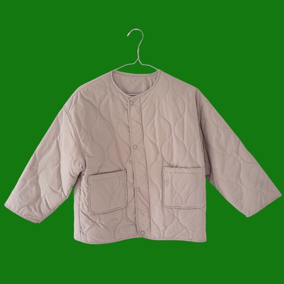 Cropped Quilted Neutral Off White Jacket with Patch Pockets S - Picture 1 of 3